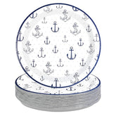 50 Pcs 10-inch Nautical Anchor Party Paper Plates - Grencian