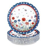 50 Pcs 10-inch Patriotic Flower Star Party Paper Plates - Grencian