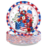 50 Pcs 4th of July Flower Memorial Party Paper Plates - Grencian