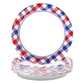 50 Pcs 4th of July Plaid Party Paper Plates - Grencian