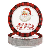 50 Pcs 9 Inch Buffalo Plaid Santa Claus Party Paper Plates - Grencian
