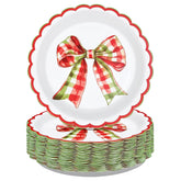 50 Pcs 9 Inch Gingham Bow Party Paper Plates - Grencian
