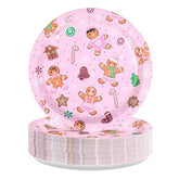 50 Pcs 9 Inch Pink Gingerbread Party Paper Plates - Grencian