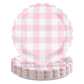 50 Pcs 9-inch Pink Gingham Party Paper Plates - Grencian