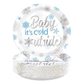 50 Pcs 9-inch Blue Snowflake Baby Shower Party Paper Plates - Grencian