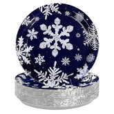 50 Pcs 9-inch Blue Snowflake Party Paper Plates - Grencian