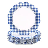 50 Pcs 9-inch Blue White Gingham Party Paper Plates - Grencian