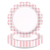 50 Pcs 9-inch Light Pink Gingham Party Paper Plates - Grencian