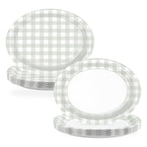 50 Pcs Beige Grid Oval Paper Plates - Grencian