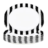 50 Pcs Black White Striped Oval Party Paper Plates - Grencian
