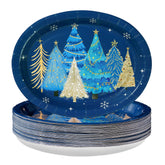 50 Pcs Blue Christmas Tree Oval Paper Plates - Grencian