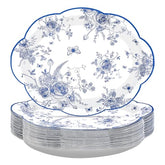 50Pcs Blue Floral Scalloped Oval Paper Plates - Grencian