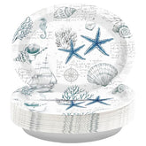 50 Pcs Blue Seashell Oval Party Paper Plates - Grencian