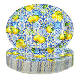 50Pcs Blue Tiles Yellow Lemon Oval Paper Plates - Grencian