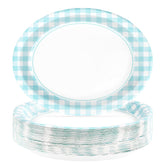 50 Pcs Blue and White Gingham Oval Paper Plates - Grencian
