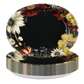 50 Pcs Boho Floral Black Oval Party Paper Plates - Grencian