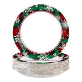 50 Pcs Buffalo Plaid Snowflake Party Paper Plates - Grencian