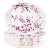 50 Pcs Cherry Blossom Oval Party Paper Plates - Grencian