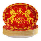 50 Pcs Chinese New Year Horse Oval Party Paper Plates - Grencian