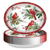 50 Pcs Christmas Cardinal Bird Oval Paper Plates - Grencian