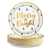 50 Pcs Christmas Merry and Bright Party Paper Plates - Grencian