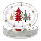 50Pcs Christmas Red Trees Oval Paper Plates - Grencian