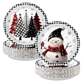 50 Pcs Christmas Trees Snowman Party Paper Plates - Grencian