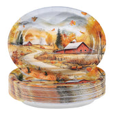 50Pcs Fall Landscape Oval Paper Plates - Grencian