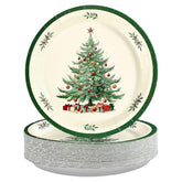 50 Pcs Green Border Christmas Trees Party Paper Plates - Grencian