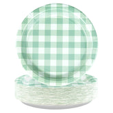 50 Pcs Green Gingham Party Paper Plates - Grencian