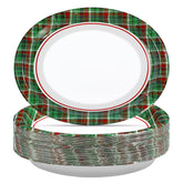 50Pcs Green Red Gingham Oval Paper Plates