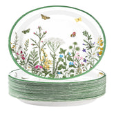 50 Pcs Green Wildflower Oval Party Paper Plates - Grencian
