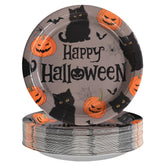 50 Pcs Halloween Black Cat Pumpkin Party Paper Plates - Grencian