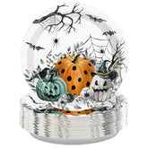 50 Pcs Halloween Pumpkin Bat Party Paper Plates - Grencian