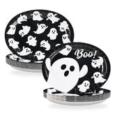 50Pcs Halloween White Ghost Oval Paper Plates - Grencian