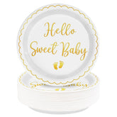 50 Pcs Hello Baby Shower Party Paper Plates - Grencian