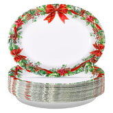 50Pcs Holly Red Ribbon Oval Paper Plates - Grencian