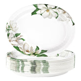 50 Pcs Magnolia Floral Oval Party Paper Plates - Grencian