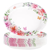 50 Pcs Pink Floral Oval Party Paper Plates - Grencian