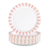 50 Pcs Pink White Stripe Party Paper Plates - Grencian