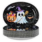 50Pcs Pumpkin Ghost Black Cat Oval Paper Plates - Grencian