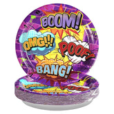 50 Pcs Purple Comic Party Paper Plates - Grencian