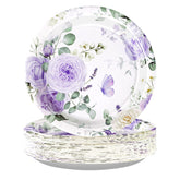 50 Pcs Purple Floral Party Paper Plates - Grencian