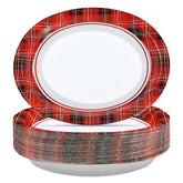 50Pcs Red Black Gingham Oval Paper Plates