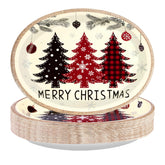 50 Pcs Red Black Xmas Tree Oval Paper Plates - Grencian