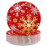 50 Pcs Red Christmas Snowflake Party Paper Plates - Grencian