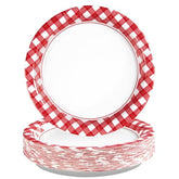 50 Pcs Red Gingham Party Paper Plates - Grencian