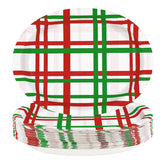 50 Pcs Red Green Buffalo Plaid Oval Paper Plates - Grencian