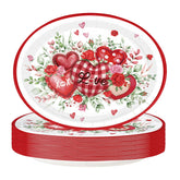 50 Pcs Red Heart Oval Party Paper Plates - Grencian