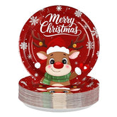 50 Pcs Red Reindeer Party Paper Plates - Grencian